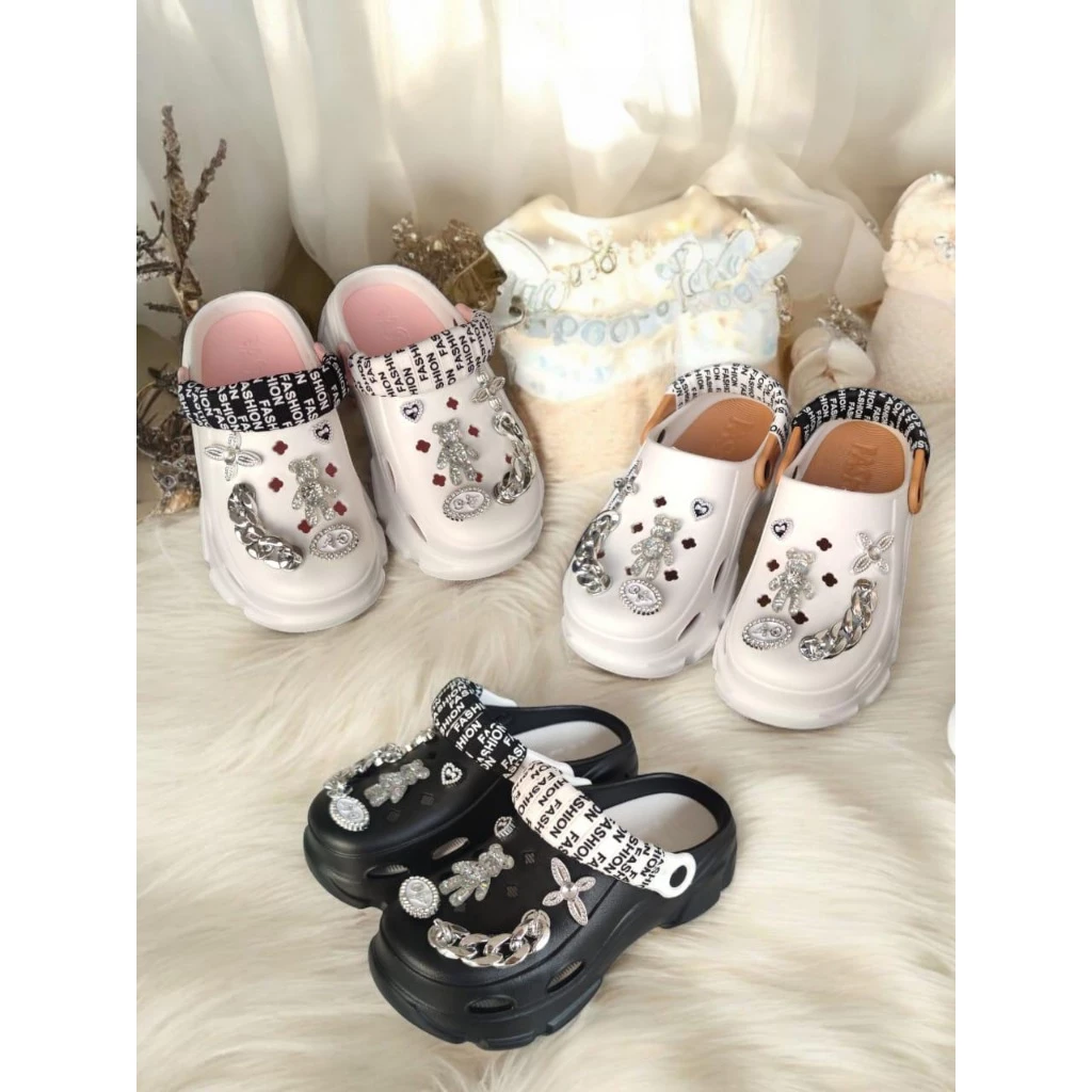 High Slip On 5cm, Karet Jibitz Rantai Premium | Sandal Cewek Kekinian