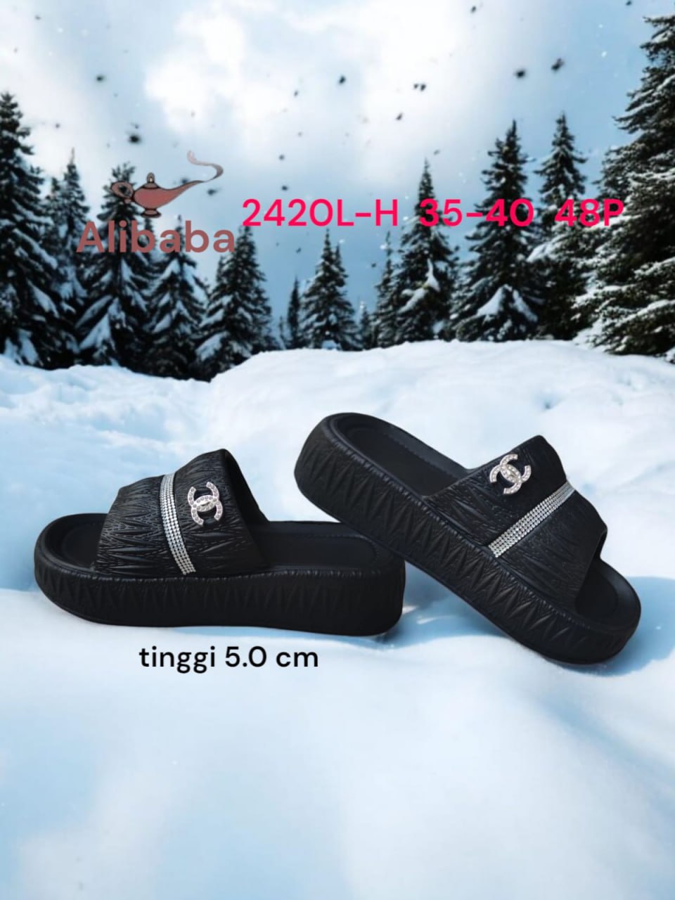 Sendal Wedges Slipper Wanita Channel Anti Slip